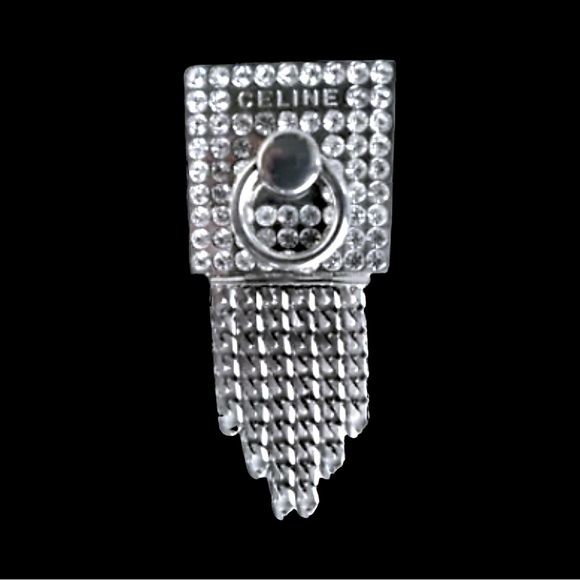 Celine Rare Vintage Pave Silver Door Knocker Logo Chain Link Archival Brooch Pin - Picture 1 of 13